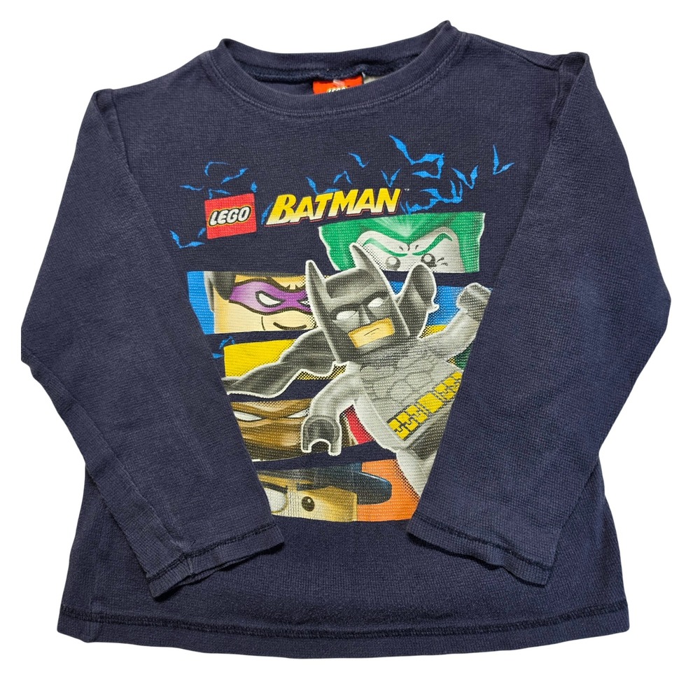 Lego Batman Kids Navy Blue Long Sleeve Thermal Waffle Knit Shirt Size 6/7 Small